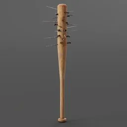 3D model of a stylized low-poly baseball bat with nails, suitable for game assets and animations created in Blender.