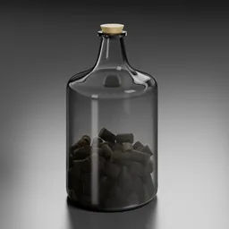 High-quality 3D model of a translucent glass bottle with corks, ideal for interior 3D scenes in Blender.