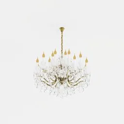 Highly detailed Rococo-style crystal ceiling light 3D model for Blender, with gold accents and candle-like bulbs.