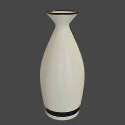 "A 3D Porcelain Vase model for Blender 3D, with a monochrome design featuring a black stripe at the bottom. The vase is depicted in a centered rear-shot, showcasing its smooth round shapes and soft contrast. Perfect for decorating your 3D scenes."