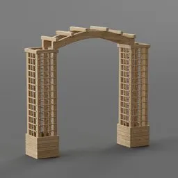 Detailed wooden pergola 3D model render for garden decoration, optimized for Blender.