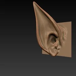 3D sculpting brush for creature ear detailing in Blender, showcasing intricate surface shaping for model enhancement.