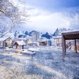 Snowing Frozen Mountain Village