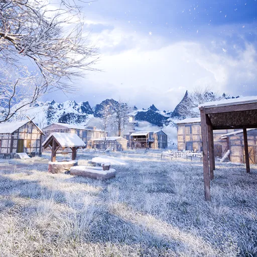 Snowing Frozen Mountain Village