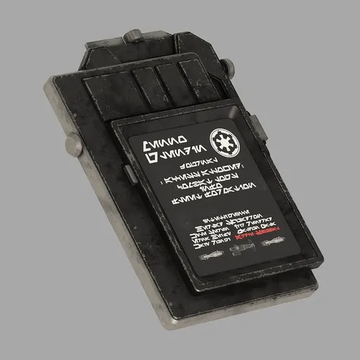 Detailed 3D rendering of a weathered Imperial Datapad with 2K textures, suitable for Star Wars scenes in Blender.