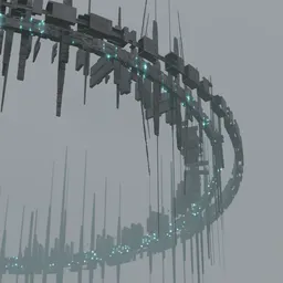 "Sci-Fi Station base ring - a futuristic, untextured circular structure with volumetric lighting and cyber necklace, suitable for Blender 3D. Great for creating a simple animated space station as a background in astronomy projects."