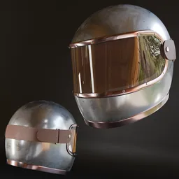 Rendered Blender 3D model showcasing two detailed metallic medieval-style helmets.