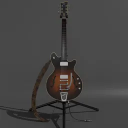 Semi-acoustic electric guitar 3D model with Bigsby tremolo and EMG pickups, designed for Blender.