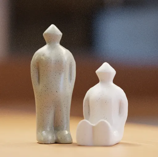Detailed ceramic figurines 3D render, ideal for Blender artists, showcasing intricate sculpture textures and lighting.