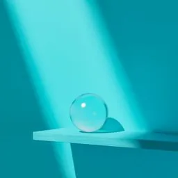 3D-rendered minimalist wall table with glass sphere in Blender for product visualization.