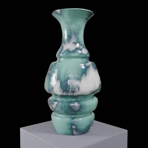 Realistic turquoise and white ceramic jug 3D model, ideal for Blender rendering and bathroom decor visualization.