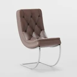 Brown tufted leather chair with stainless steel base, Bauhaus inspired, for Blender 3D modeling.
