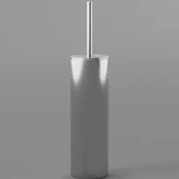 "Toilet brush in metal cup 3D model for Blender 3D - silver metallic reflective design with soft render. Perfect for bathroom scenes in 3D projects."