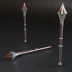 Low poly 3D Blender mace model with high-quality metal materials, ready for war game design.