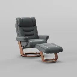 Sophisticated 3D-rendered walnut armchair with matching footstool crafted for Blender exterior design projects.