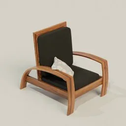 High-quality 3D model of a modern wooden chair with cushion and pillow, compatible with Blender for rendering and animation.