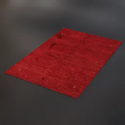 "A realistic 3D model of a Persian Gabbeh carpet created in Blender 3D, with a close-up view showcasing its intricate details and rich red color. Perfect for enhancing your interior design projects. Optimized particle system for improved efficiency."