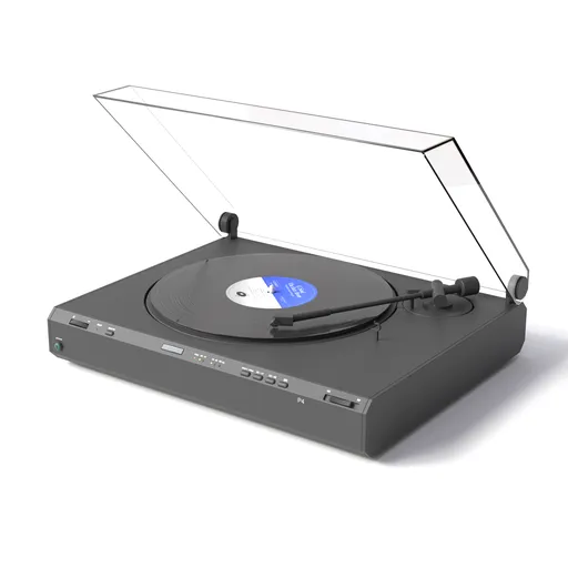 Detailed 3D rendering of Braun P4 turntable, showcasing PBR textures, suitable for Blender projects.