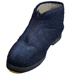 Detailed 3D slipper model with fur lining and zipper, textured for Blender rendering.