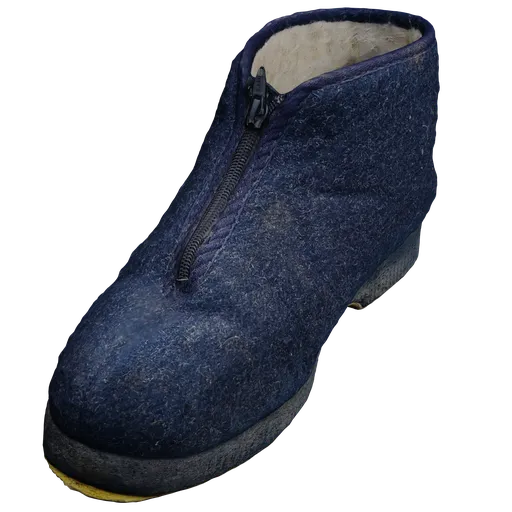 Detailed 3D slipper model with fur lining and zipper, textured for Blender rendering.