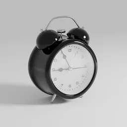 Detailed 3D Blender model of a black vintage desk alarm clock with customizable animation features.