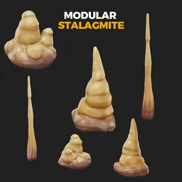 Various sizes of detailed, stylized 3D stalagmite models suitable for Blender rendering.