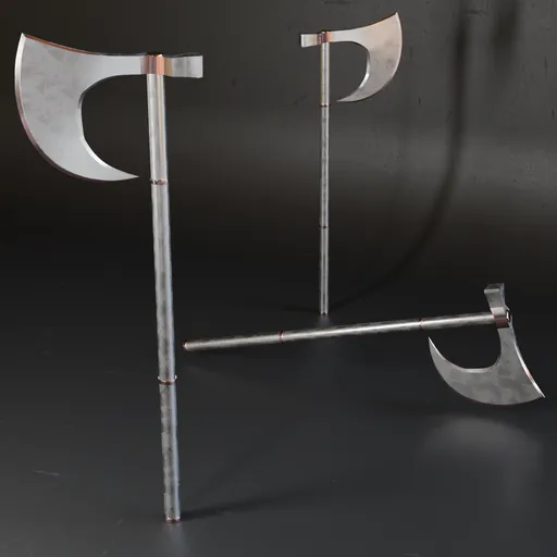 Detailed 3D low poly ax model with high-quality metallic textures, ideal for war games and digital scenes.
