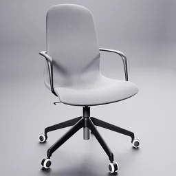 "Get the perfect 3D model for your office space with the high-quality 'Ikea Langjall Chair' by Blender 3D. Enjoy its caster wheels, light grey finish, sharp yet rounded edges, and solid design. Ideal for 2dcg and CAD projects."