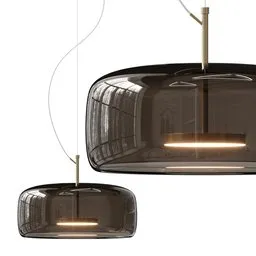 "VISTOSI JUBE Pendant Light - 3D Model for Blender 3D. Glass and metal ceiling light with two lamps and a rich, moody atmosphere. Inspired by Alesso Baldovinetti, designed for elegant illumination."