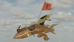 Detailed 3D model of a futuristic armed aircraft with aggressive design and pirate flag, compatible with Blender.
