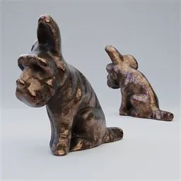 Detailed bronze Schnauzer dog 3D model with PBR textures, optimized for Blender through retopology and adaptive subdivision.