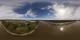 River Sunny Cloudy Day Suburbs