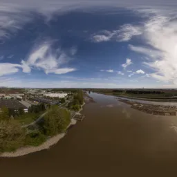 River Sunny Cloudy Day Suburbs