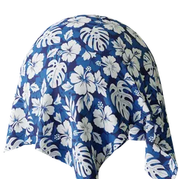 Seamless PBR texture for 3D rendering of a blue floral fabric material, ideal for Blender and other 3D applications.
