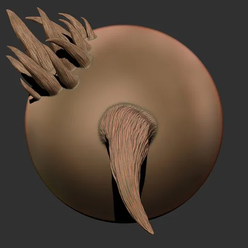 3D sculpting brush for detailed fur textures on models, compatible with Blender, perfect for hair, beards, and clothing.