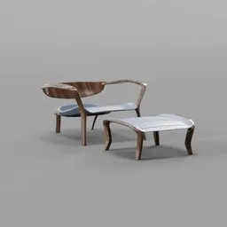 Detailed Blender 3D model of a modern lounge chair with wooden frame and cushion.
