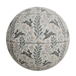 Decorative rabbit and floral wallpaper