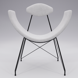 "Minimalistic modern chair with white seat and black legs, perfect for office or bedroom. Modeled in Blender 3D using photorealistic rendering in Redshift. Angular asymmetrical design with a tall thin frame and oval shaped face."