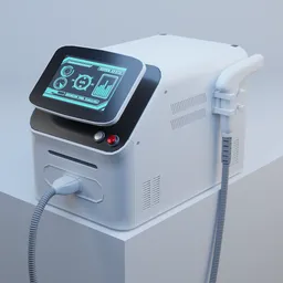 "Neodymium laser machine for beauty clinics, 3D model created in Blender 3D. This medical equipment features a digital display and was rendered in Unreal Engine, complete with raytracing and a 360 degree panorama. By Muqi."