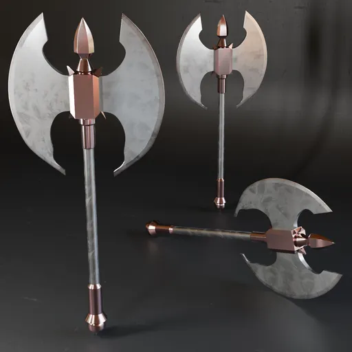 Detailed low poly 3D model of an axe with high quality metal textures, ideal for war game designs in Blender 3D.