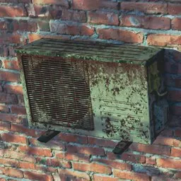 Detailed rustic 3D model of an aged air conditioner with weathered textures for Blender rendering projects.