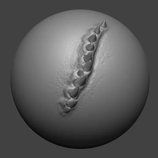 Blender 3D NS Line Spikes 06 brush for detailed dragon scales and textured creature modeling.