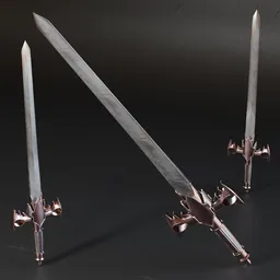 Detailed 3D sword model with high-quality textures, ideal for Blender war game design and soldier weaponry. Low poly and modifiable.