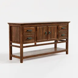 Detailed wooden 3D model sideboard with interactive drawers, designed for traditional hall interiors, compatible with Blender.