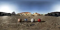 Early morning summer light HDRI of Pułtusk Market, showcasing realistic 32bit lighting for 3D scenes with unclipped sun detail.