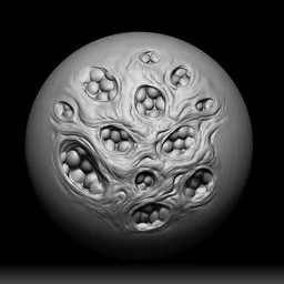 3D sculpting brush effect for Blender, resembling a mutant egg nest texture on a spherical model surface.