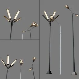 High-quality 3D street lamp models compatible with Blender and other software, showcasing versatility and Substance Painter materials.