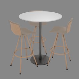 "Stylish Seating Set with High Table and Stools in Taupe and White | 3D Model for Blender 3D"