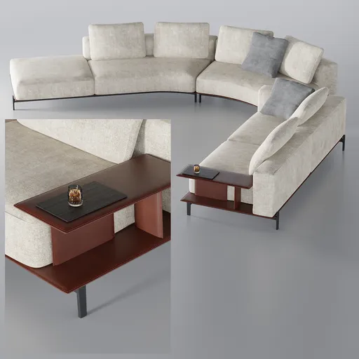 Detailed 3D rendered modular sofas with cushions on a neutral backdrop for Blender modeling.