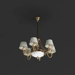 Detailed 3D rendering of a classic chandelier with lampshades, optimized for Blender use.